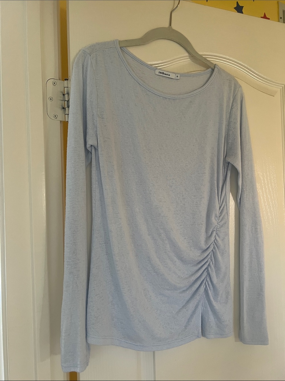 Red Haute Pale Blue Long Sleeve Side Ruched Tee